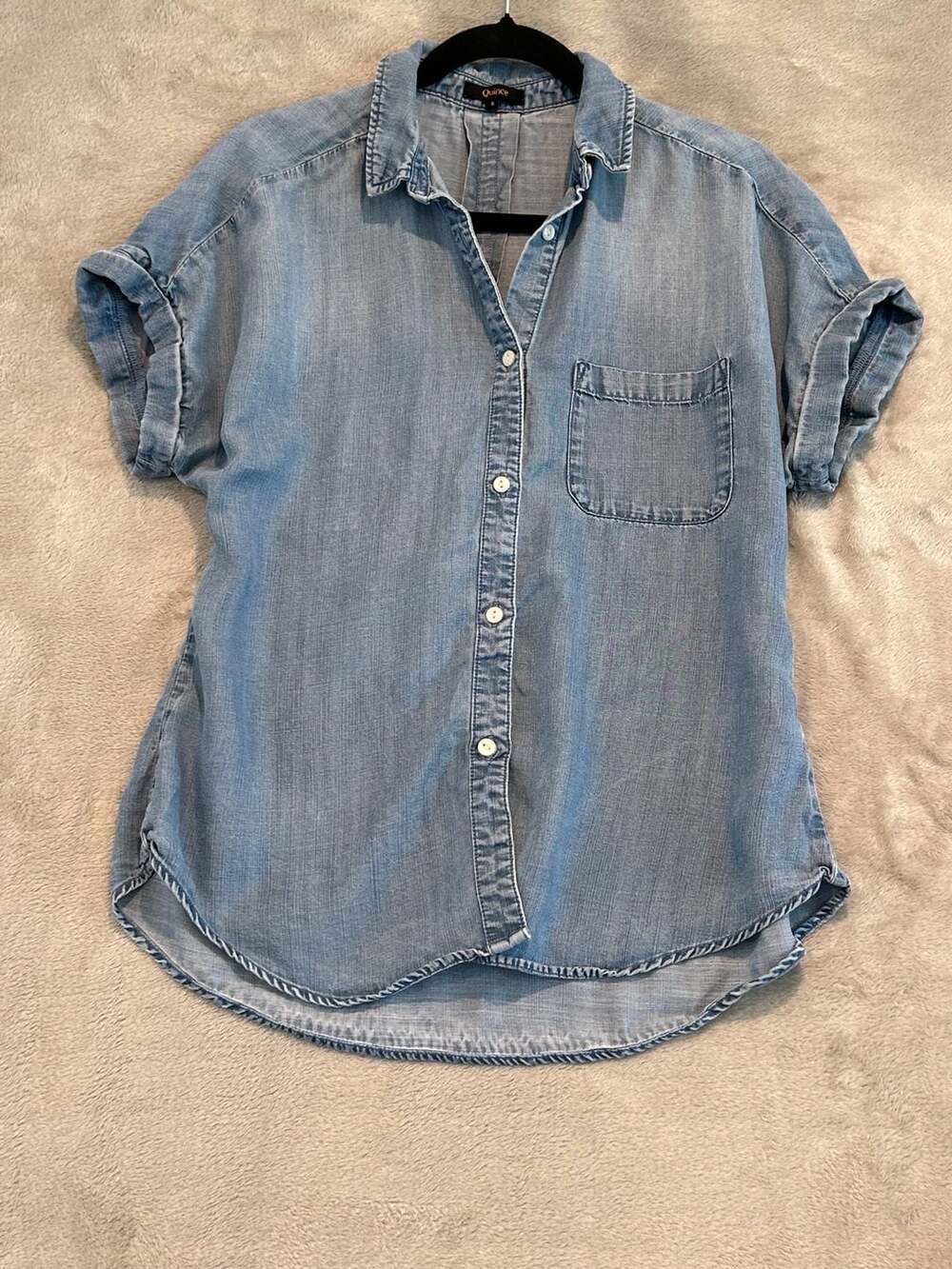 Quince Tencel Denim Short Sleeve Button Down Shirt Size S